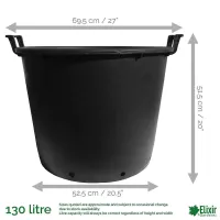 Elixir Gardens Heavy Duty 130 Litre Tree & Shrub Patio Recycled Plastic Container Pots/Tubs with Handles x5