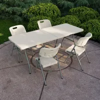 Home Vida Folding 5 Piece Set - 6ft Heavy Duty Portable Folding Table & Chairs - Ready Assembled