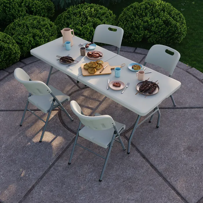 Home Vida Folding 5 Piece Set - 6ft Heavy Duty Portable Folding Table & Chairs - Ready Assembled