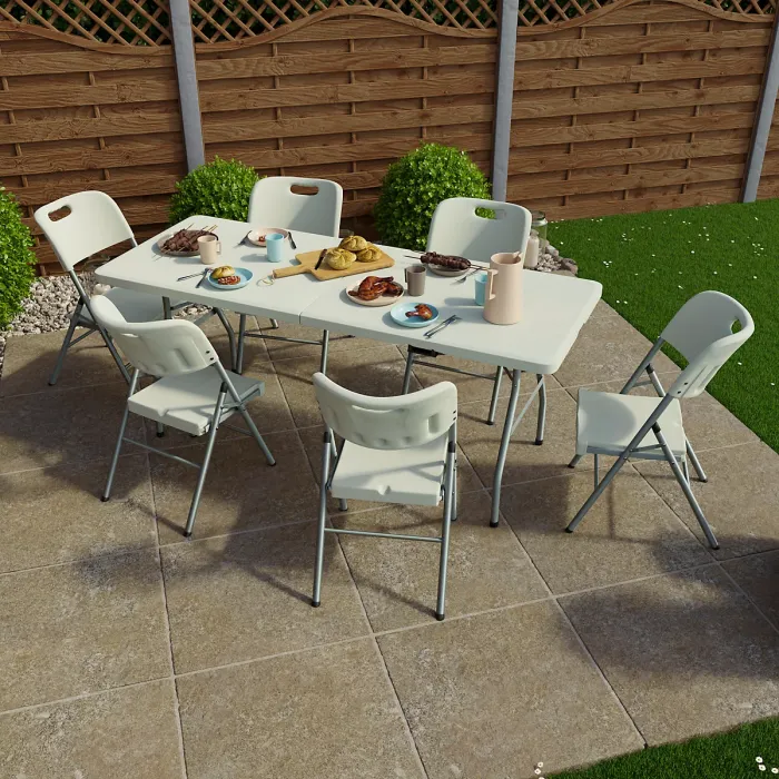 Home Vida Folding 7 Piece Set - 6ft Heavy Duty Portable Folding Table & Chairs - Ready Assembled