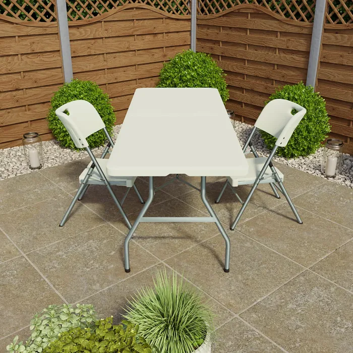 Home Vida Folding 3 Piece Set - 6ft Heavy Duty Portable Folding Table & Chairs - Ready Assembled