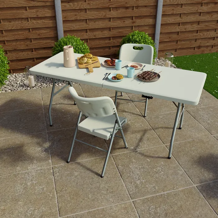 Home Vida Folding 3 Piece Set - 6ft Heavy Duty Portable Folding Table & Chairs - Ready Assembled