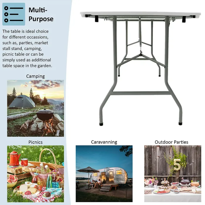 Home Vida Folding 3 Piece Set - 6ft Heavy Duty Portable Folding Table & Chairs - Ready Assembled