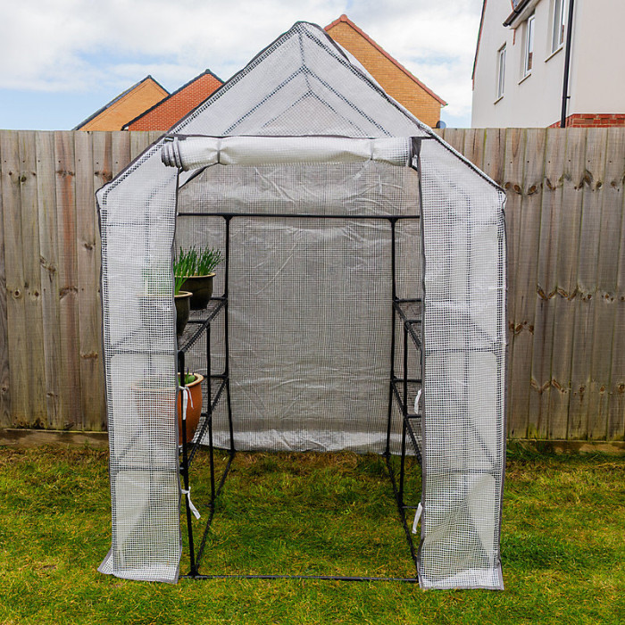 Woodside Walk-in Greenhouse with Netted PE Cover, 143x143x195cm