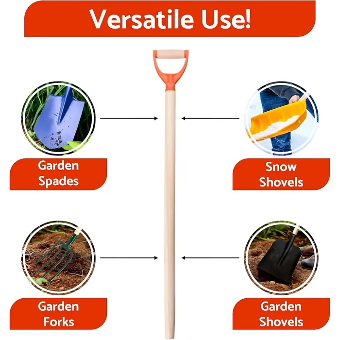 D Type Wooden Shaft Handle 100 cm / 39 in - Hardwood Replacement Handle for Shovel, Spade, Fork - 40 mm to 25 mm Tapered (Plastic)