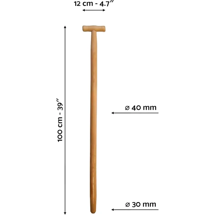 Lacquered Beechwood Shovel Handle 100 cm / 39 in - Ergonomic T-Grip Wooden Shaft for Spade, Fork, Shovel - 40 mm to 30 mm Tapered