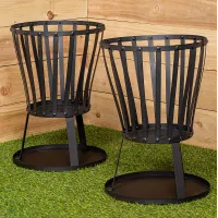 Pack of 2 35cm Black Steel Garden Patio Log Burner Fire Pit Basket
