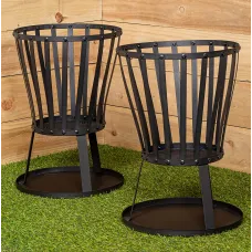 Pack of 2 35cm Black Steel Garden Patio Log Burner Fire Pit Basket