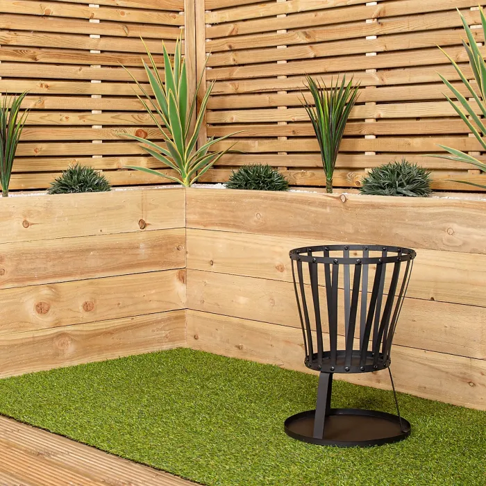 Pack of 2 35cm Black Steel Garden Patio Log Burner Fire Pit Basket