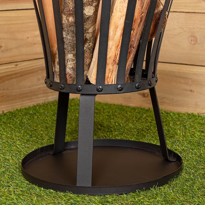 Pack of 2 35cm Black Steel Garden Patio Log Burner Fire Pit Basket
