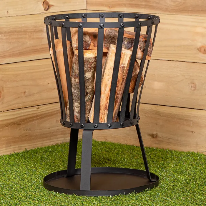 35cm Black Steel Garden Patio Log Burner Fire Pit Basket