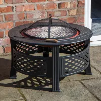 Samuel Alexander 80x58cm Black Steel Garden Patio Firepit Heater BBQ with Cover