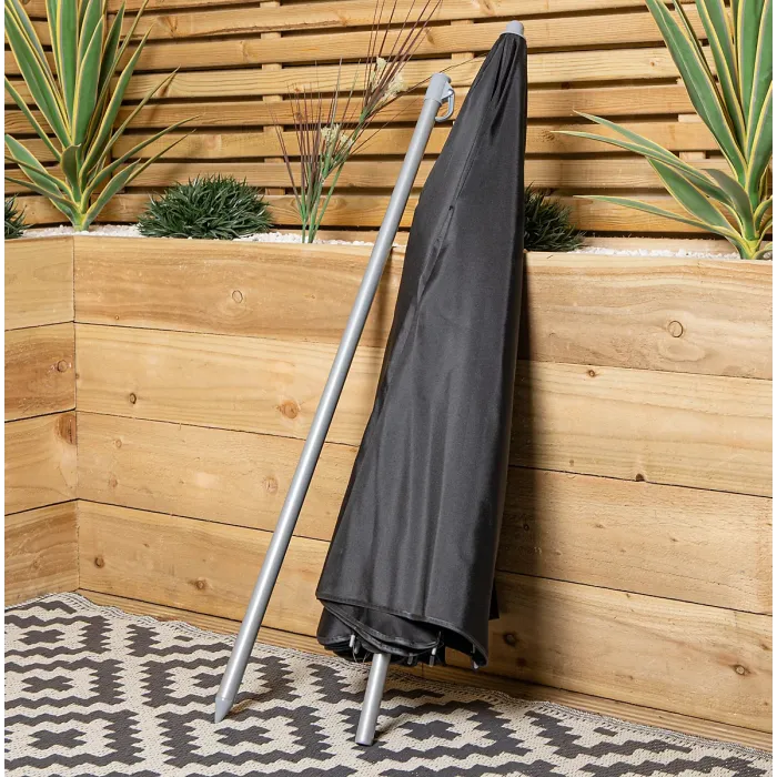 6 Person Garden Furniture Patio Set Table, 6 Chairs & Parasol with Black Glass