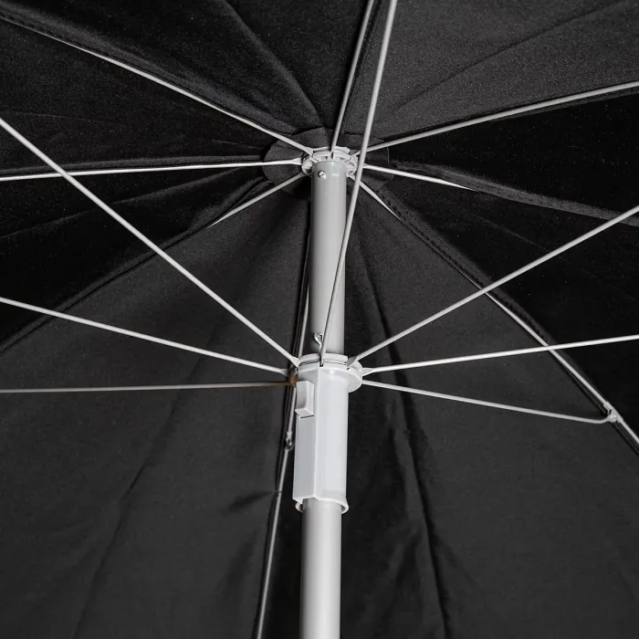 6 Person Garden Furniture Patio Set Table, 6 Chairs & Parasol with Black Glass