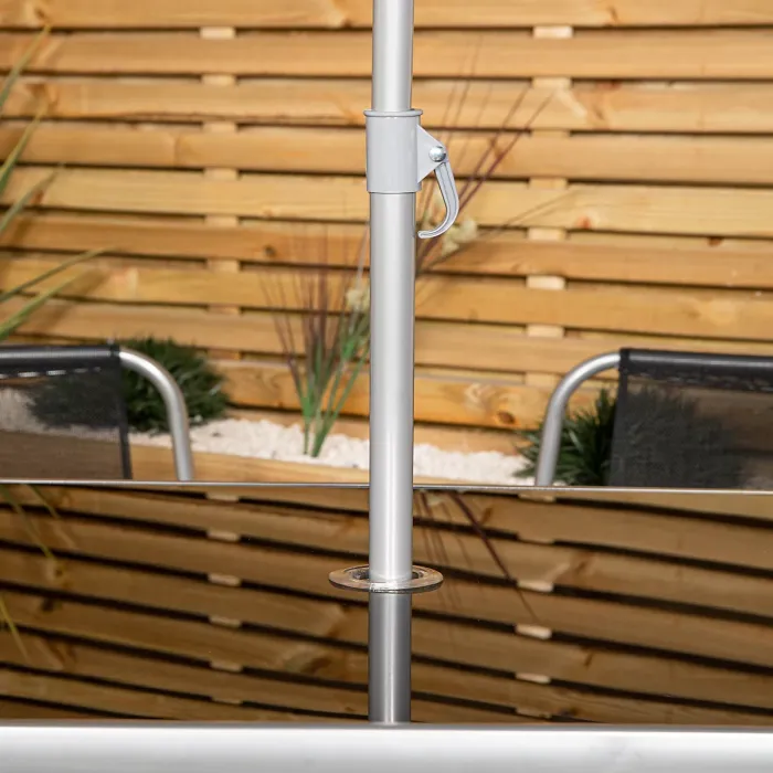 6 Person Garden Furniture Patio Set Table, 6 Chairs & Parasol with Black Glass