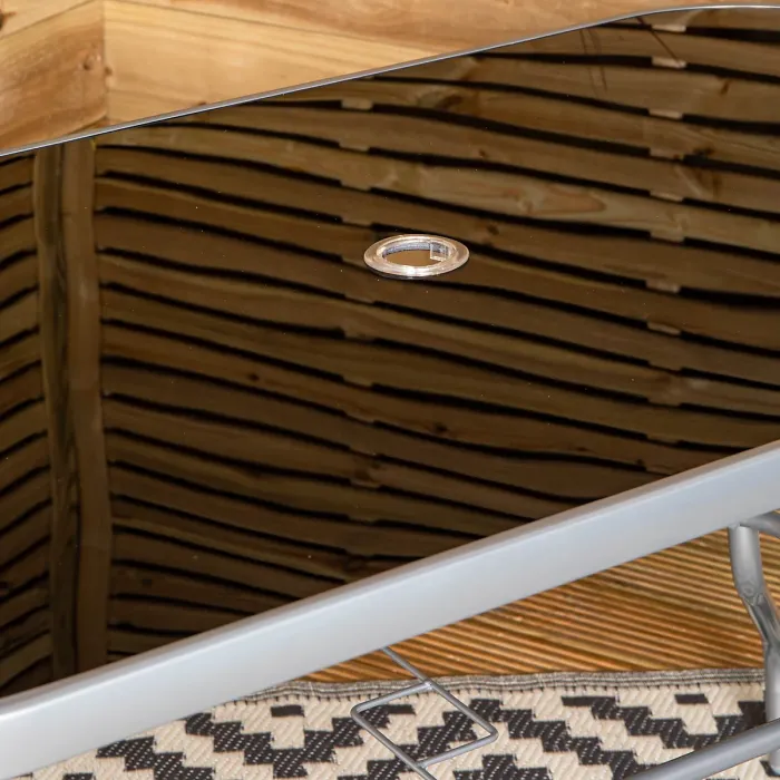 6 Person Garden Furniture Patio Set Table, 6 Chairs & Parasol with Black Glass