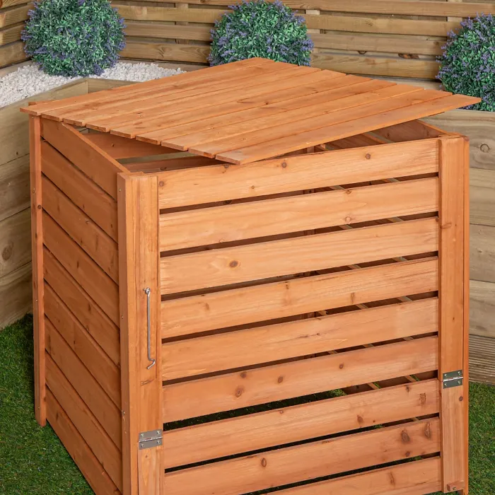74 x 71cm Large Wooden Garden Waste Compost Bin with Removable Lid & Bottom Door