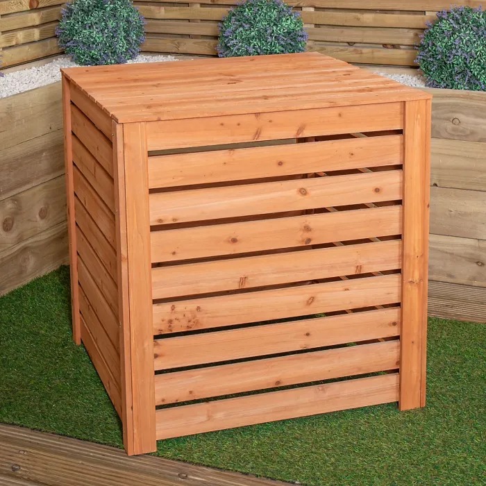 74 x 71cm Large Wooden Garden Waste Compost Bin with Removable Lid & Bottom Door