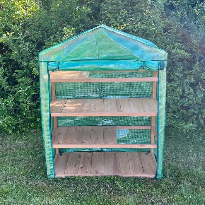 Extra Wide 4 Tier Wooden Mini Greenhouse with Reinforced Cover