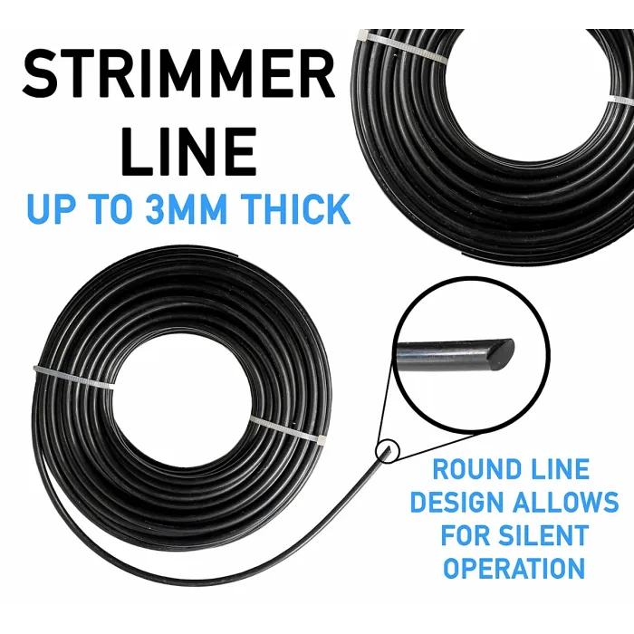 PACK OF 2, black strimmer/trimming line/cord (2.4mm) 15m lengths x 2