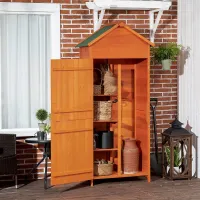 Outsunny Wooden Garden Shed Outdoor Shelves Utility Tool Storage Cabinet Orange