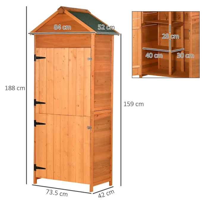 Outsunny Wooden Garden Shed Outdoor Shelves Utility Tool Storage Cabinet Orange