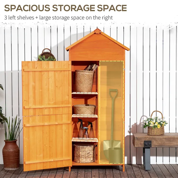 Outsunny Wooden Garden Shed Outdoor Shelves Utility Tool Storage Cabinet Orange