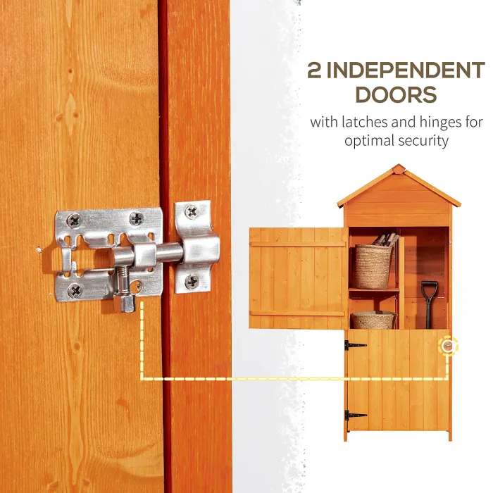 Outsunny Wooden Garden Shed Outdoor Shelves Utility Tool Storage Cabinet Orange