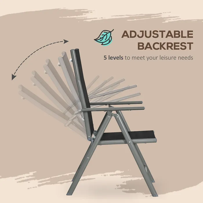 Outsunny 7 Piece Garden Dining Set, Outdoor Table and 6 Chair, Aluminium, Black