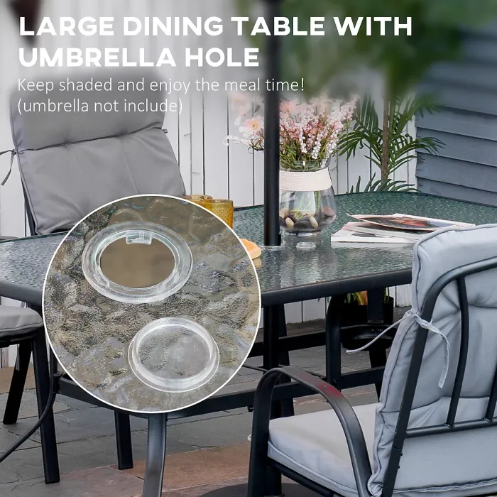 Outsunny 7 PCs Garden Dining Set w/ Umbrella Hole & Cushion, Grey