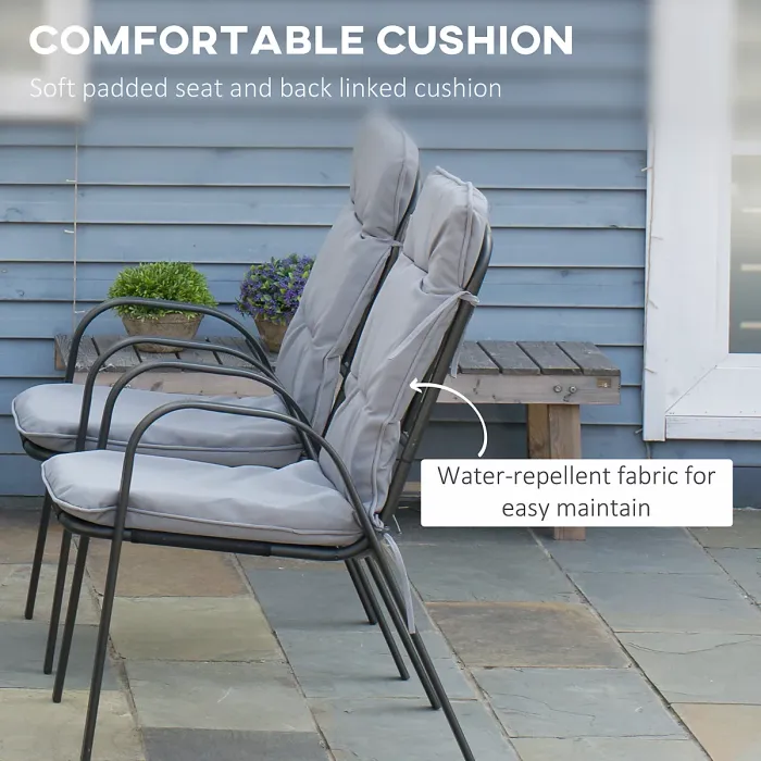 Outsunny 7 PCs Garden Dining Set w/ Umbrella Hole & Cushion, Grey