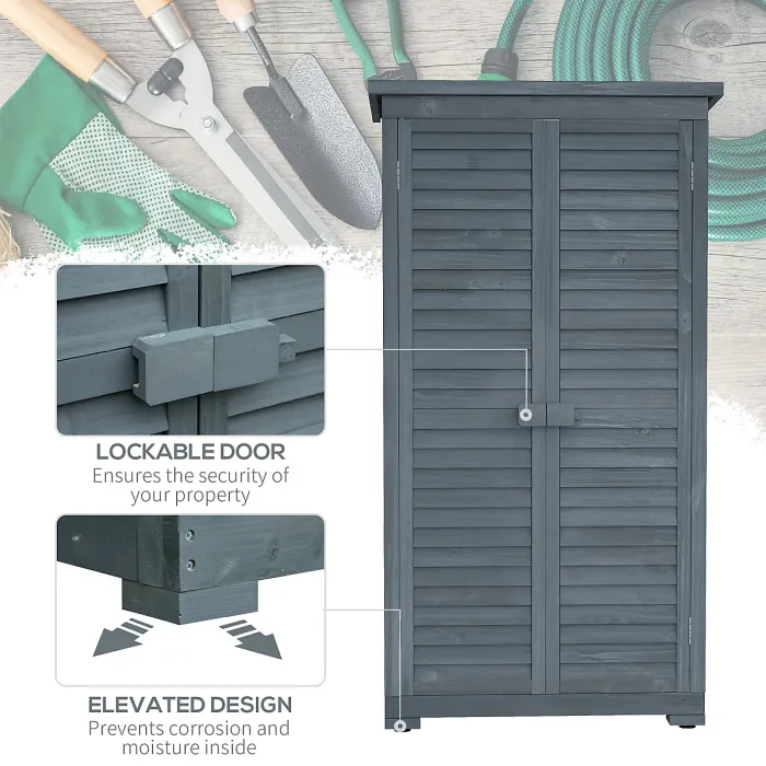 Outsunny Wooden Garden Storage Shed, 3 Shelves Tool Cabinet, Grey