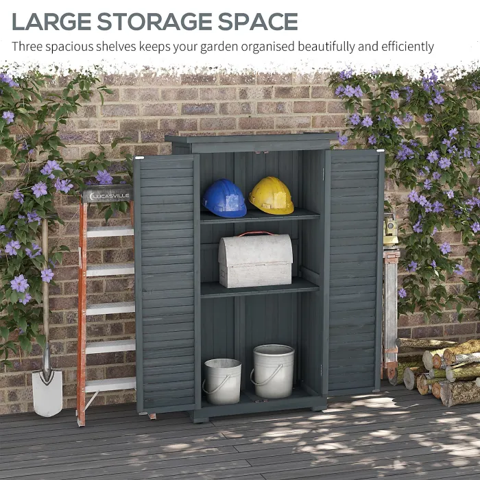 Outsunny Wooden Garden Storage Shed, 3 Shelves Tool Cabinet, Grey