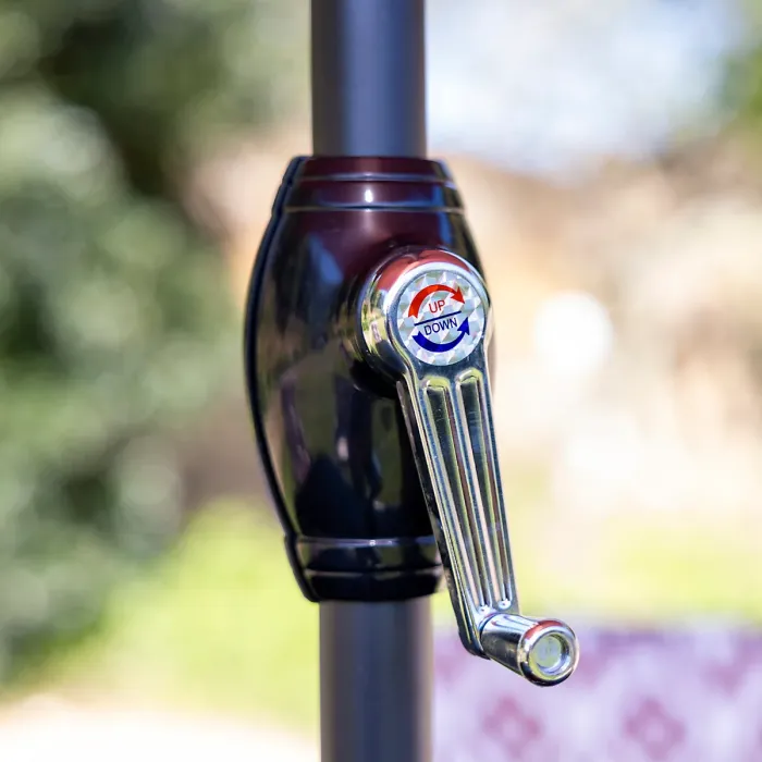 Primrose 6 Seater Reclining Garden Furniture Dining Set with Reversible Cushions and Crank Parasol in Wine