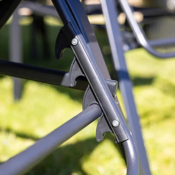 Primrose 6 Seater Leisure Dining Set Garden Furniture With Parasol Reclining Chairs Glass Table In Black