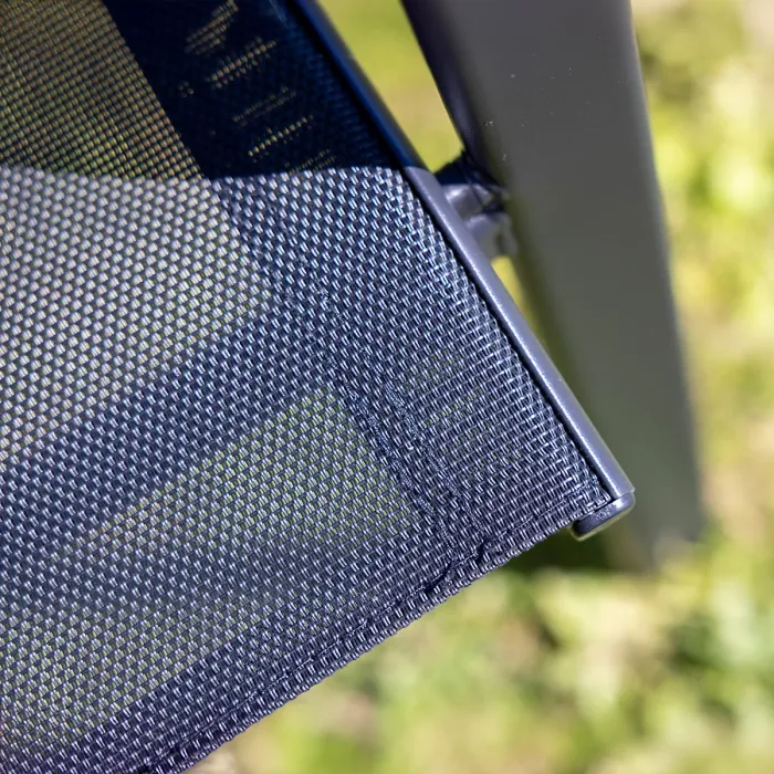 Primrose 6 Seater Leisure Dining Set Garden Furniture With Parasol Reclining Chairs Glass Table In Black