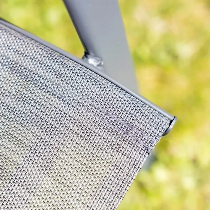 Primrose 6 Seater Leisure Dining Set Garden Furniture With Parasol Reclining Chairs Glass Table In Grey