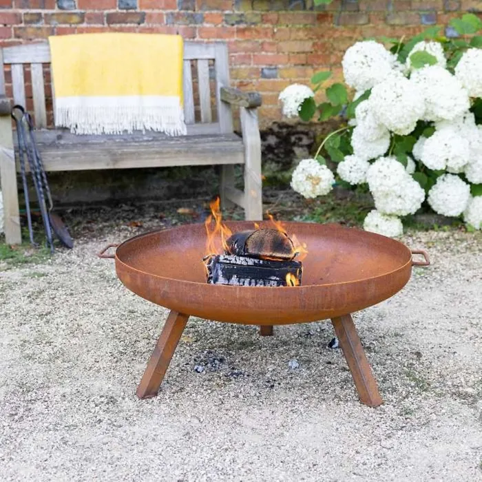Primrose Corten Steel Fire Bowl With Round Legs 82cm Round