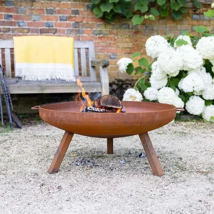 Primrose Corten Steel Fire Bowl With Round Legs 82cm Round