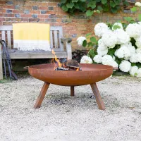 Primrose Corten Steel Fire Bowl With Square Legs 82cm Round