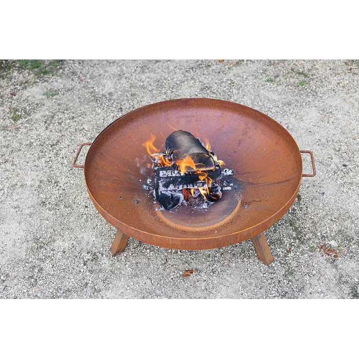 Primrose Corten Steel Fire Bowl With Square Legs 82cm Round