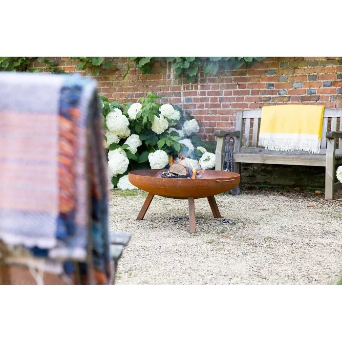 Primrose Corten Steel Fire Bowl With Square Legs 82cm Round