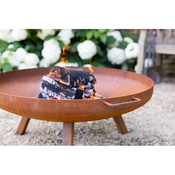 Primrose Corten Steel Fire Bowl With Square Legs 82cm Round