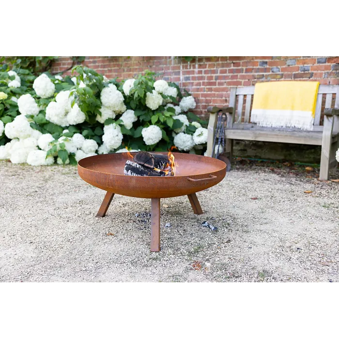Primrose Corten Steel Fire Bowl With Square Legs 82cm Round