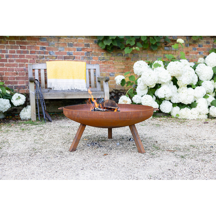 Primrose Corten Steel Fire Bowl With Square Legs 82cm Round