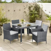 FurnitureboxUK Barbados Grey Rattan 4 Seat Garden Dining Set - Outdoor Dining Table and Rattan Chairs Set For Patio or Deck