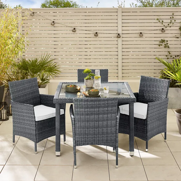 FurnitureboxUK Barbados Grey Rattan 4 Seat Garden Dining Set - Outdoor Dining Table and Rattan Chairs Set For Patio or Deck
