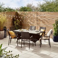 FurnitureboxUK Antigua Outdoor Rattan Dining Table and Chairs, 6 Seat Brown Garden Dining Set For Patio & Deck, Free Cover