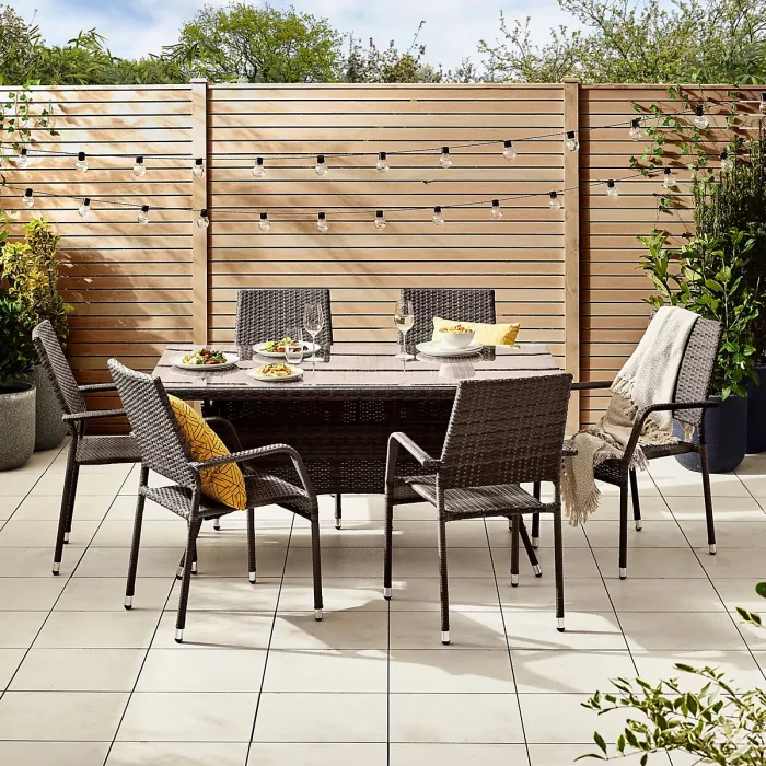 FurnitureboxUK Antigua Outdoor Rattan Dining Table and Chairs, 6 Seat Brown Garden Dining Set For Patio & Deck, Free Cover