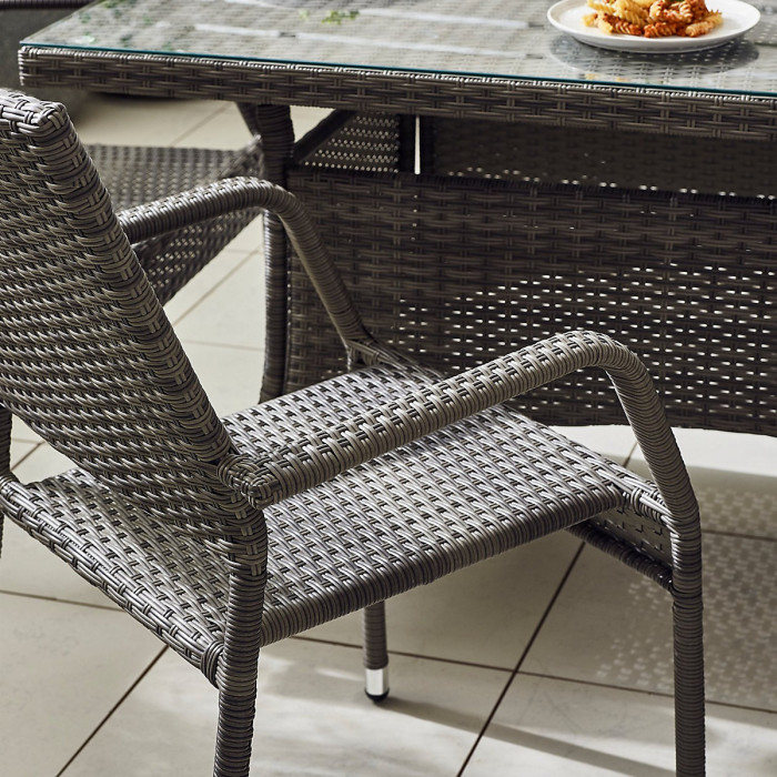 FurnitureboxUK Antigua Outdoor Rattan Dining Set - 6 Seat Grey Garden Dining Table & Outdoor Chairs For Patio & Deck- Free Cover